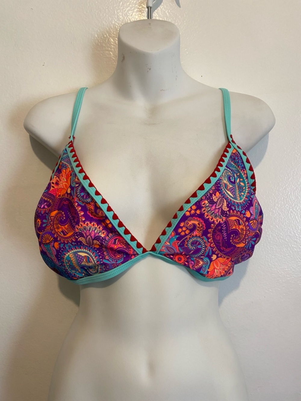 Cupshe Paisley Print Bikini Top in Turquoise, Purple, Orange & Red size xl